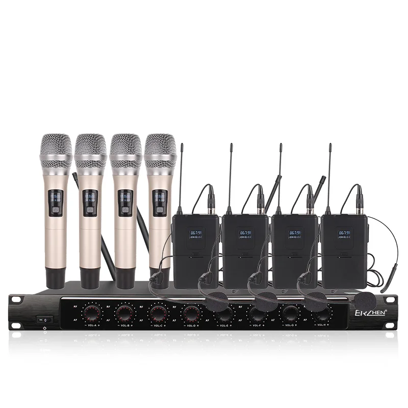 

Professional wireless microphone system 4 handheld 4 headset microphone dedicated stage performance church school