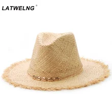 Дизайн Модные металлические раковины Панама шляпа для женщин охлаждения рафия пляжные шляпы от солнца Летние подарки Прямая поставка