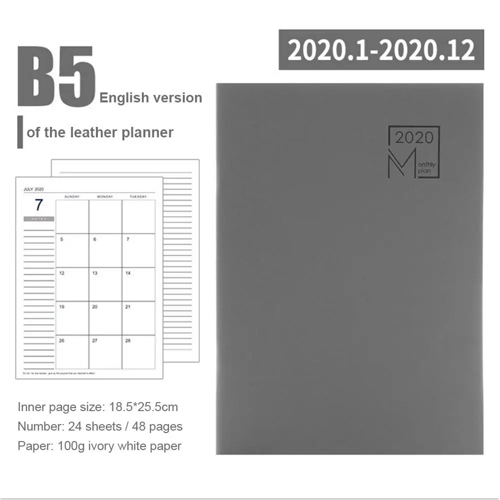 Месячный Планировщик-кожаный чехол 12 месячный планировщик 24 листов Дневник кожаный персональный ноутбук Ежедневник для планирования дня 7,27*10 - Цвет: Небесно-голубой