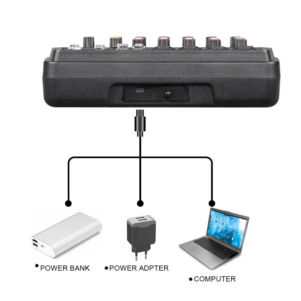  Drembo M-4/6 Protable Mini Mixer Audio DJ Console with Sound Card USB 48V Phantom Power for PC Reco