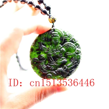 

Chinese Black Green Jade Dragon Guanyin Pendant Natural Hand Carving Necklace Fashion Amulet Luck Gifts Men Sweater Chain