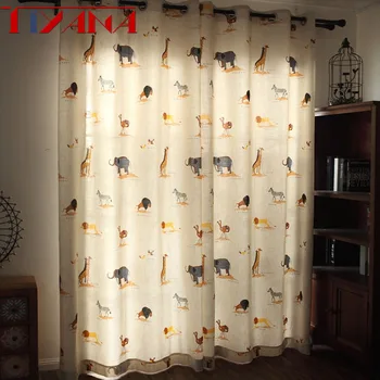

American Cotton and Linen Half Shade Cartoon Curtain Elephant Lion Animal Print Tulle For Kid's Room Custom Boy/ Girl Curtain #4