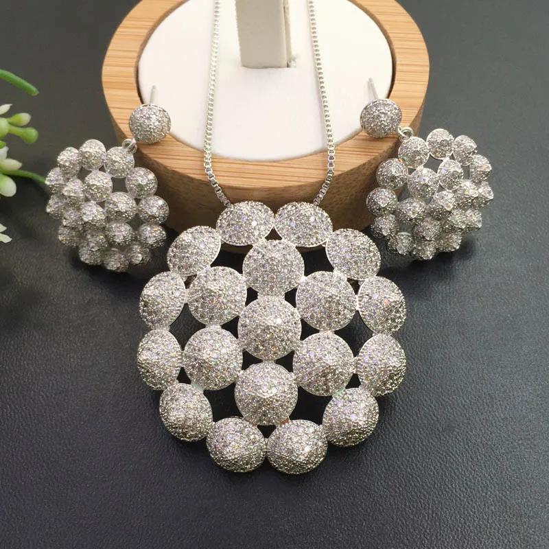 Lanyika ювелирные изделия художественные отличительные гребешок шары покрытием ожерелье с сережками банкет популярные лучшие подарки - Окраска металла: White Plated