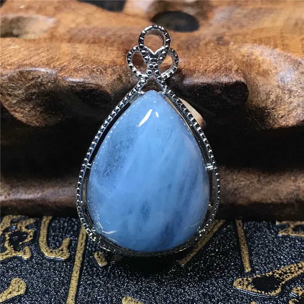 Natural Blue Aquamarine Pendant For Women Lady Crystal 36x22x11mm Water Drop Beads Natural Stone Necklace Pendant Jewelry AAAAA