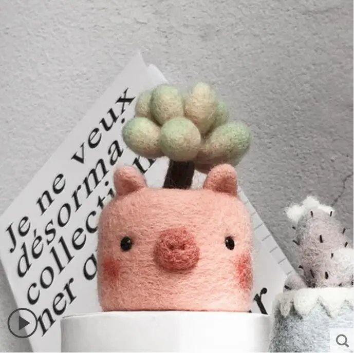 Animal Series succulent potted plant wool needlepoint kit wool felt needle felting decoration craft needlecraft DIY handmade