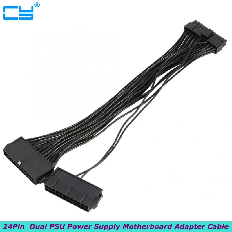 24Pin ( 20pin + 4pin ) Dual PSU Power Supply Motherboard Adapter Cable 30cm for BTC RIG Mining wire 18AWG 30cm