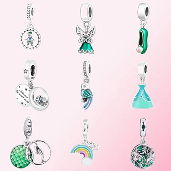 

2019 100%925 Sterling Silver Classic Green Skirt Charm Pendant Bracelet DIY Accessories Pendant Free Shipping Wholesale
