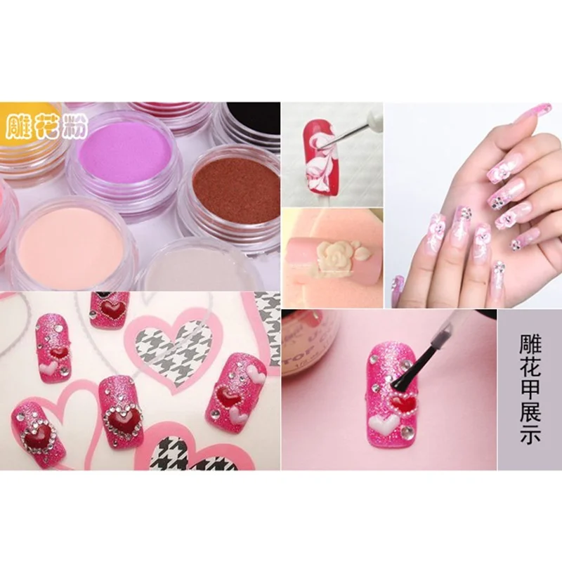 18 Colors Acrylic Powder Crystal Powder Nail Art DIY Carving Design Acrylic Set Use With Liquid Nail Art Tool