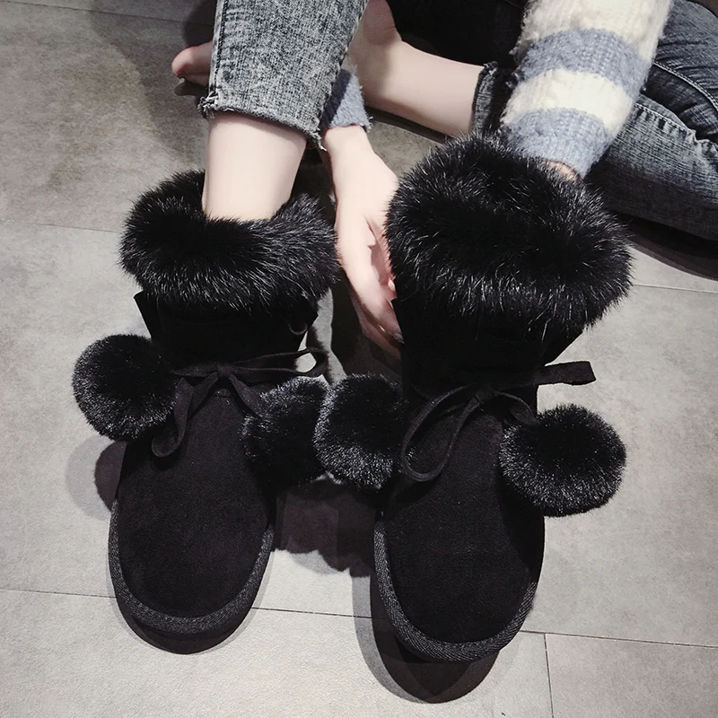 

Brand Women's Shoes Lace Up Boots Flat Heel Low Heels booties Booties Ladies Australia Bootee Woman 2019 Round Toe Plush