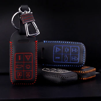 

High quality Genuine Leather Remote Control Car Key Case wallet Bag Cover 6 button For Volvo