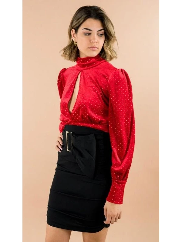 Топ GREYMODA MUJER, укороченный, бархатный, в горошек, ABERTURA PECHO