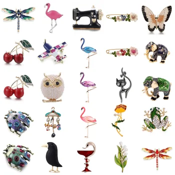 

Flamingo Owl Butterfly Dragonfly Cherry Flower Bee Bird Brooch Collar Pins Corsage Animal Badges Jewelry Women Kids Brooches