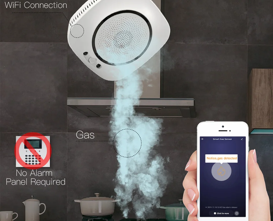 Description Picture 4 of itemWiFi Smart Gas Leakage Fire Security Detector Gas Combustible Alarm Sensor Smart Life Tuya App Control Home Security System