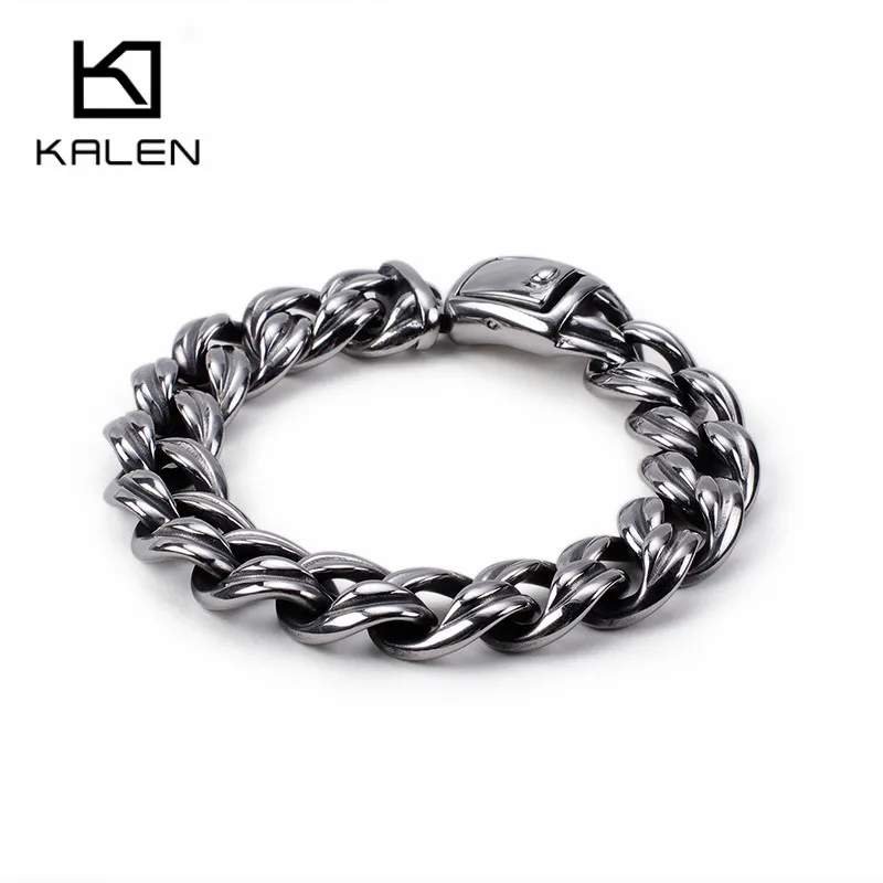 Панк 21,5 см звеньевая цепь браслеты для мужчин нержавеющая сталь 16 мм массивная Тяжелая кубинская цепь связывающий браслет ювелирные изделия