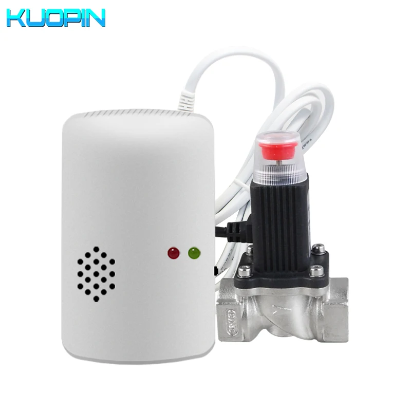 Home Security Standalone Combustible Gas Detector LPG LNG Coal Natural Gas Leak Sensor Connect DN15 DN20 Automatic Gas Valve