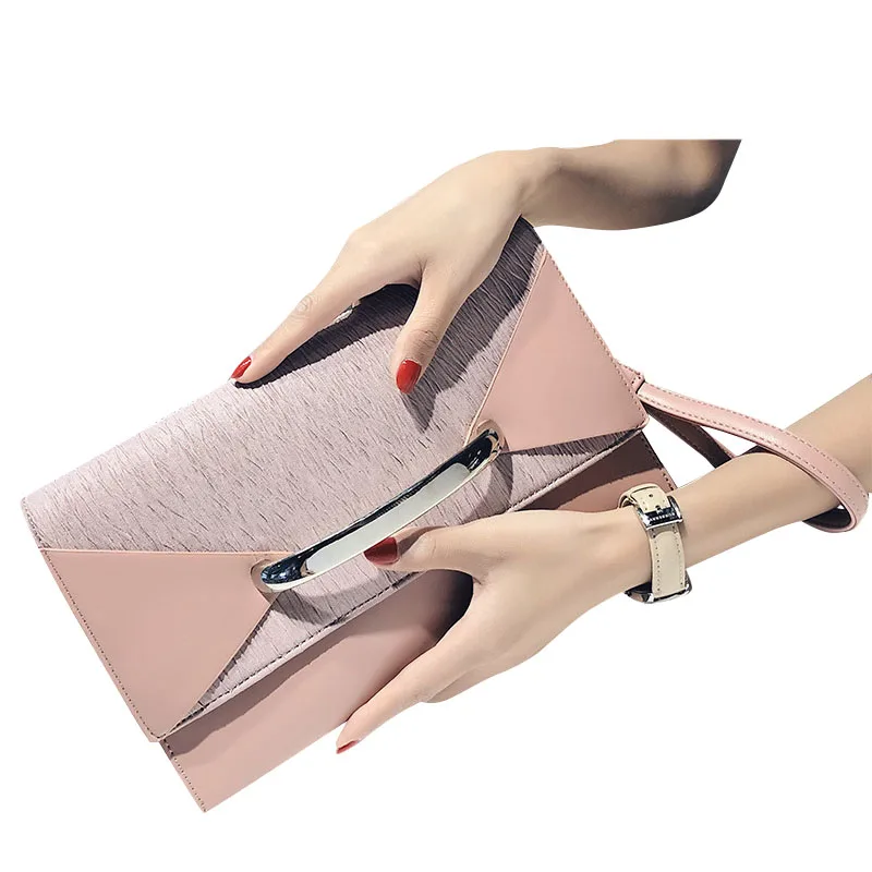 

Envelope Clutch Bag Women Leather Birthday Party Evening Clutch Bags For Women Ladies Shoulder Clutch Bag Purse Female(Pink)