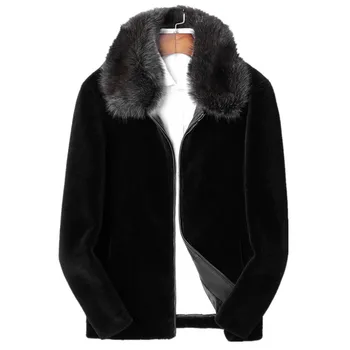 

Real Sheep Shearling Coat Winter Jacket Men Raccoon Collar 100% Wool Fur Coats Plus Size 4xl Manteau LSY088305 MY1820