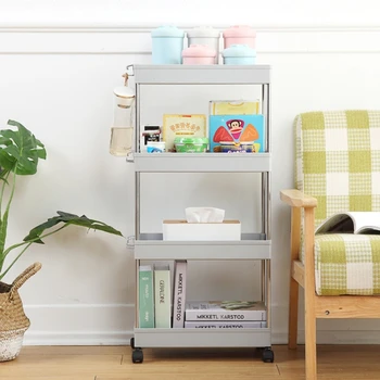 

3/4 Layer Kitchen Crack Storage Rack Movable Pulley Storage Shelf with Hooks