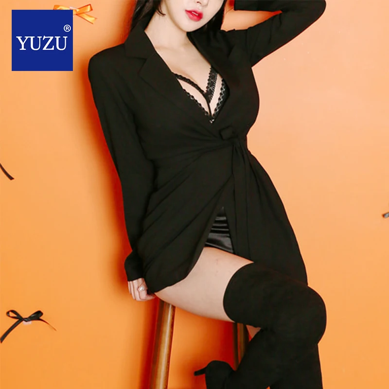 

Black Jacket Casual Blazer Women Korean Gothic Decor Long Sleeve Draped Bow Lacing Office Ladies Blazers Spring Outerwear Coats