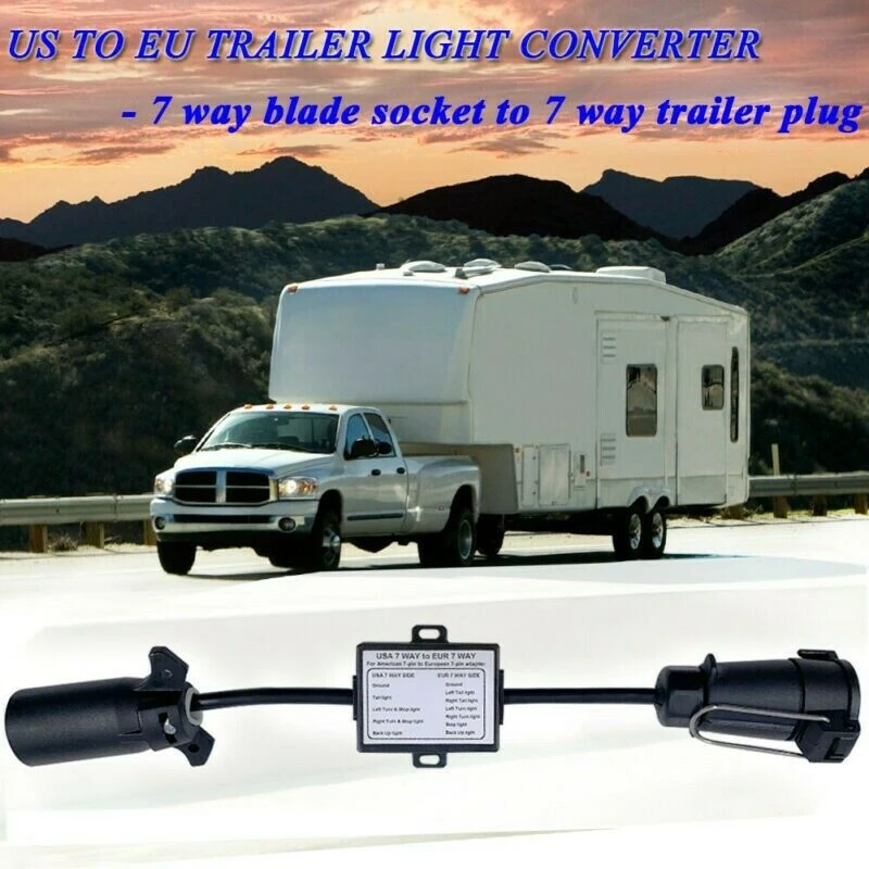 USA to EU Trailer Light Converter US 7-Way Blade Socket to EU 7-Pin Round Plug trailer plug adapter