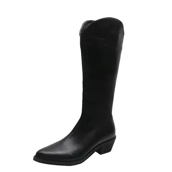 

2020 Autumn and Winter New Retro Mid-heel Pointed Sleeve Western Knight Cowboy Boots Long Boots Women Zapatos De Mujer Chelsea