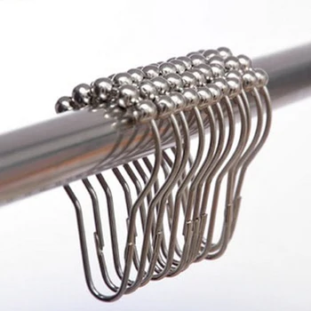 

12PCS Stainless Steel Curtain Hooks Bath Curtain Closet Hanging Long Display Hooks No-hurt Kitchen hooks Bathroom Accessories