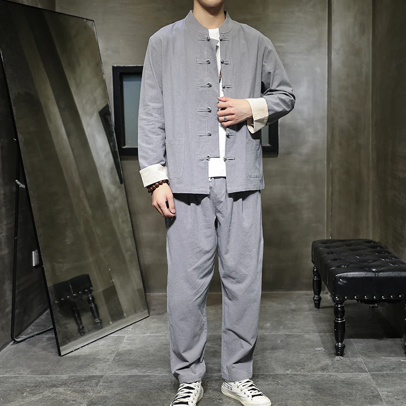 Chinese Traditional Costume Chinese Men Hanfu Top Men Clothes Track Suit Set