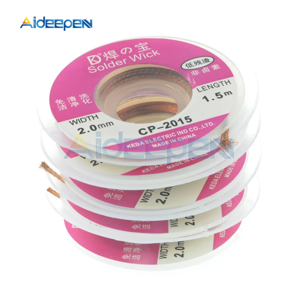 5PCS 1.5M 5FT 1.5mm 2.0mm 2.5mm 3.0mm 3.5mm Desoldering Wire Braid Sucker CP- Remover Wick Solder Pump Cable Wire