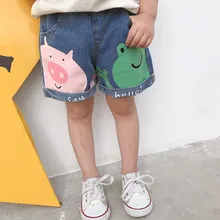 Джинсовые шорты с рисунком лягушки для девочек; коллекция года; летние модные ковбойские шорты в Корейском стиле; Модные Повседневные Шорты Для маленьких девочек