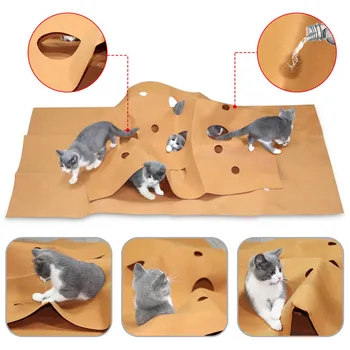 

Best Design Pet Cat Toy Durable Holed Blanket Foldable Play Mat Hide And Seek Carpet with Holes Scratch-Resistant Hiding House