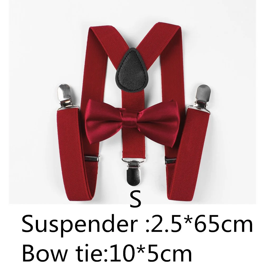 5 размеров, Одноцветный комплект унисекс для всей семьи, подтяжки с галстуком-бабочкой, регулируемые эластичные подтяжки, комплекты с галстуком-бабочкой для взрослых и детей - Цвет: Wine red-S