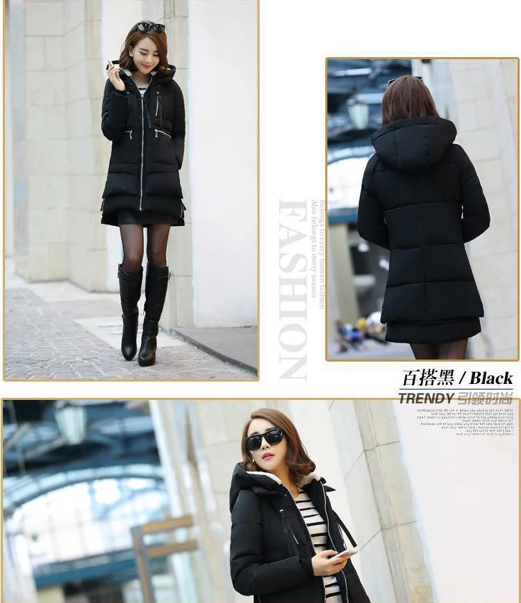 Зимнее Новое Стильное женское хлопковое пальто средней длины в Корейском стиле, приталенное плотное хлопковое пальто больших размеров