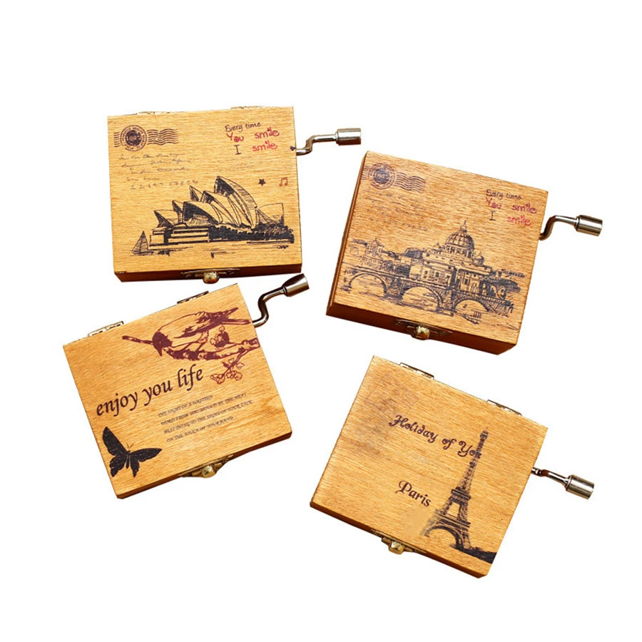 

New wooden hand music box wooden music box creative crafts furniture decoration Christmas gift New Year gift
