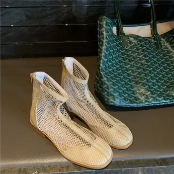 

Sexy Bota Motociclista Cutouts Mesh Sandalias Botin Mujer Fashion Ladies Shoes European Low Heel Summer Ankle Boots Women Shoes