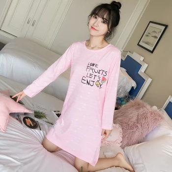 

Sweet Girls 100% Cotton Nightgown For Women 2020 New Autumn Long Sleeve O-neck Night Dress Students Home Dress Female Nightdress