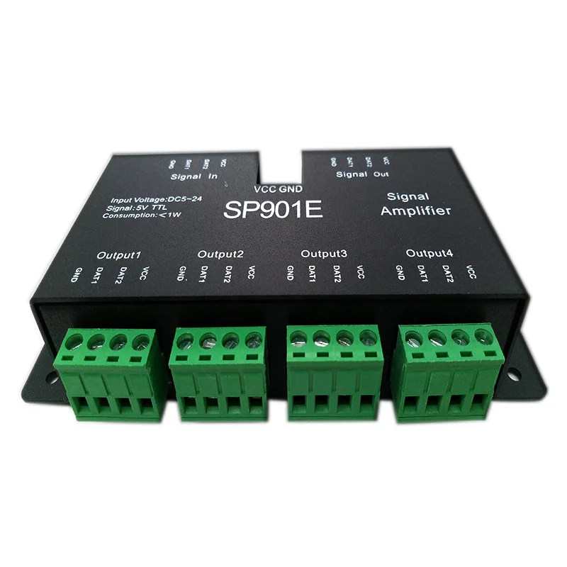 

SP901E SPI output signal 4 control group LED Signal Amplifier controller for WS2811 SK6812 APA102 DMX512 strip light module