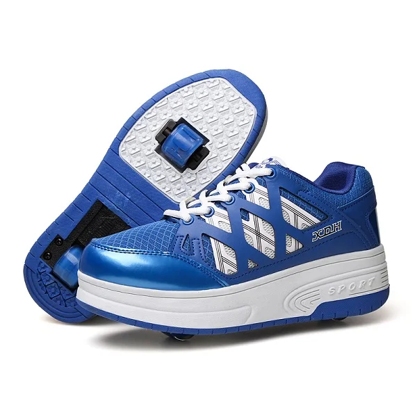 Евро 30-42 синяя детская обувь для роликовых коньков Детские кроссовки с двумя каблуками обувь для мальчиков и девочек на колесиках повседневная обувь для взрослых мальчиков - Цвет: Синий
