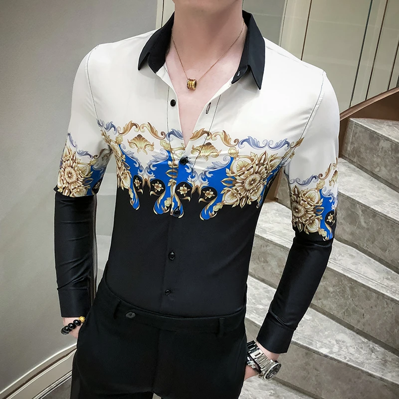 Черный белый цвет с длинными рукавами Camisa Masculina Chemise Мужская для общественных