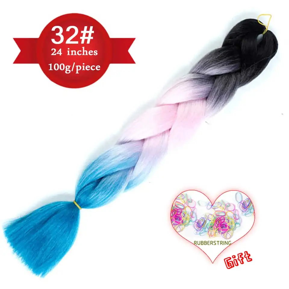 DIFEI два/Три Тона Цветные вязанные крючком косички волосы розовый синий цвет большие синтетические косы Омбре плетение волос для наращивания - Цвет: #35