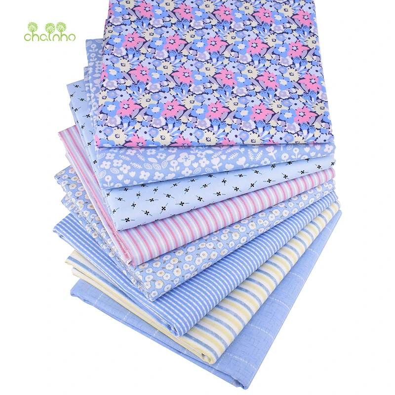 Chainho, новая синяя Цветочная серия, саржевая хлопковая ткань с принтом, Лоскутная Ткань для шитья и стеганого шитья, материал для детей и малышей, CC325