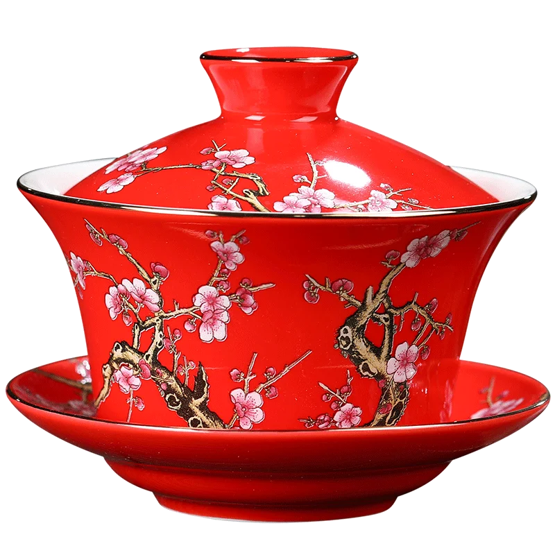 300ml Sancai Bowl Teacup Ceramic Retro Tea Cover Bowl Tea Set Tea