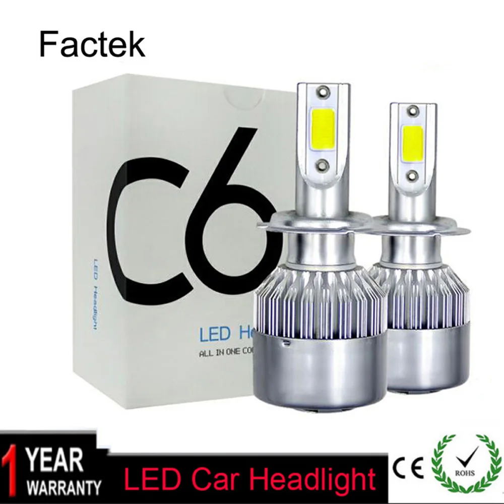 Factek 1 пара C6 H7 H4 светодиодный H13 H11 H1 9005 9006 HB3 H3 COB 72 Вт 8000LM 3000 К желтый автомобильный