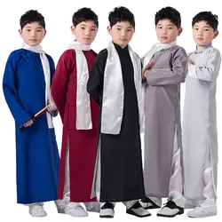 Китайское платье традиционный костюм в стиле династии Тан для мальчиков длинные халаты рубашка Дети Cheongsam Детский новогодний костюм для