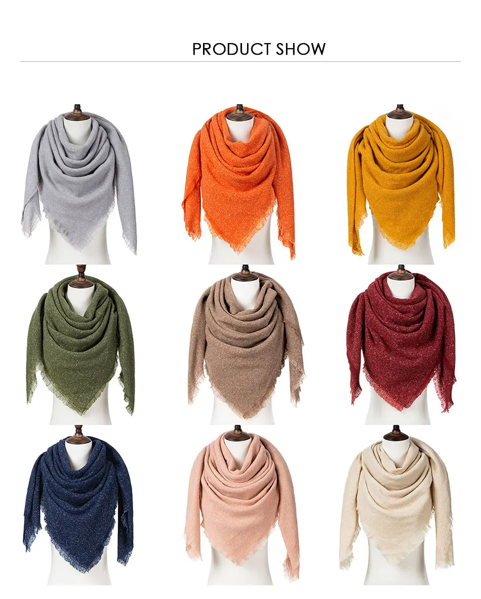 Модный женский зимний шарф, Одноцветный зимний теплый шарф, Женская шаль, вязаные треугольные шарфы, аксессуары для одежды