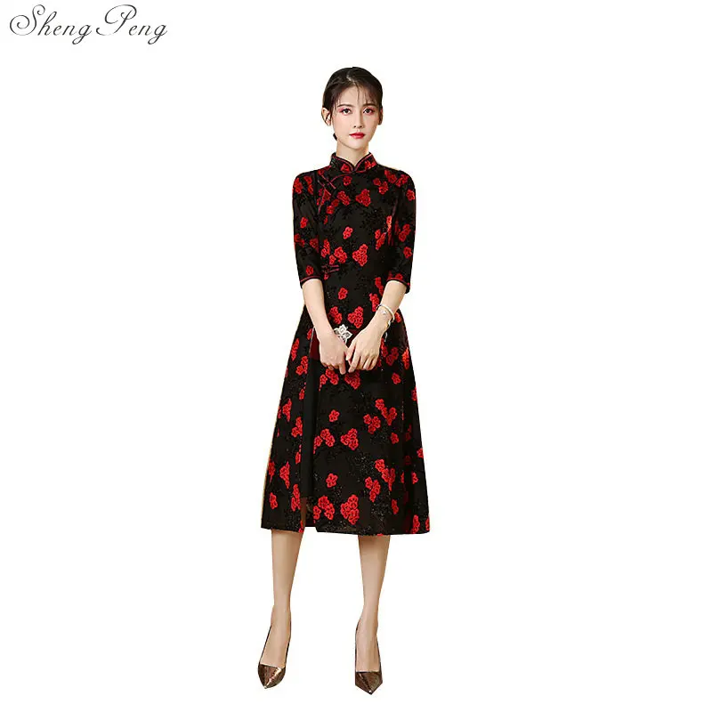 Элегантное китайское платье, современное атласное платье cheongsam, китайское свадебное платье cheongsam, традиционное китайское платье qipao V1832