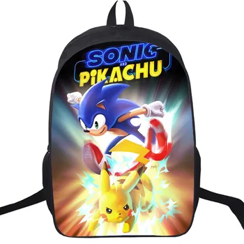 

Student Sonic Print Backpack Boys Girls Double Layer School Bags Child Cartoon Primary Bookbag Teens Anime Daily Rucksack Gift