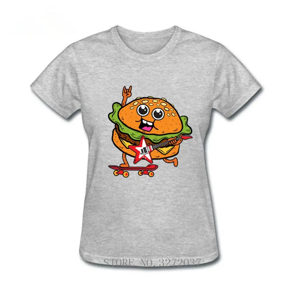 Burger Rock Guitar скейтборд футболка Женская музыка o-образным вырезом Повседневная 100%