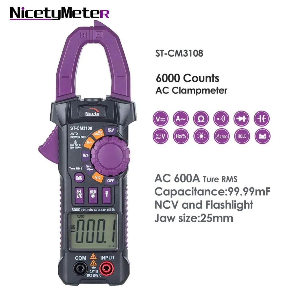 ЖК измеритель Nicetymeter ST CM3108 6000 отсчетов цифровой True RMS переменного тока емкости