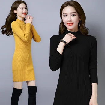 

Women Casual Turtleneck Cotton Warm Pullovers Long Sleeve Straight Mid-length Black White Red Autumn Winter Sweater 8438