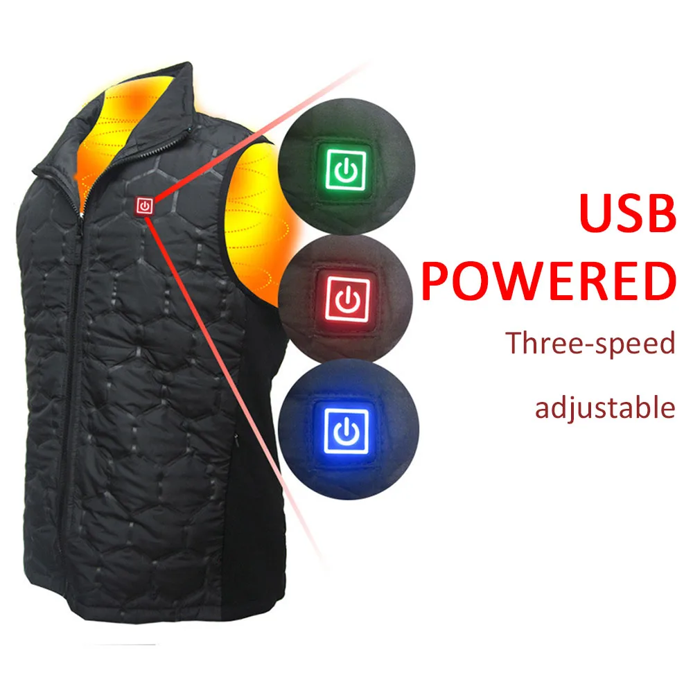 

Carbon fiber winter electric vest 5V USB charging heating vest waterproof three-speed thermostat heating clothes Dropship